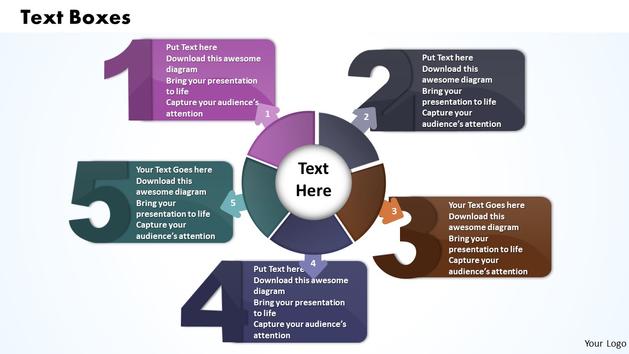 Ppt Five Text Boxes PowerPoint Template Connections Travel With Circle Chart Templates