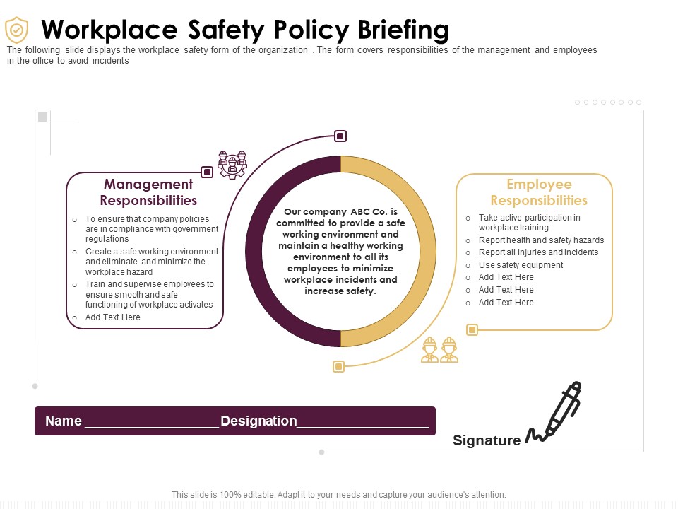 Preventive Measures Workplace Workplace Safety Policy Briefing Ppt Pictures Gallery PDF