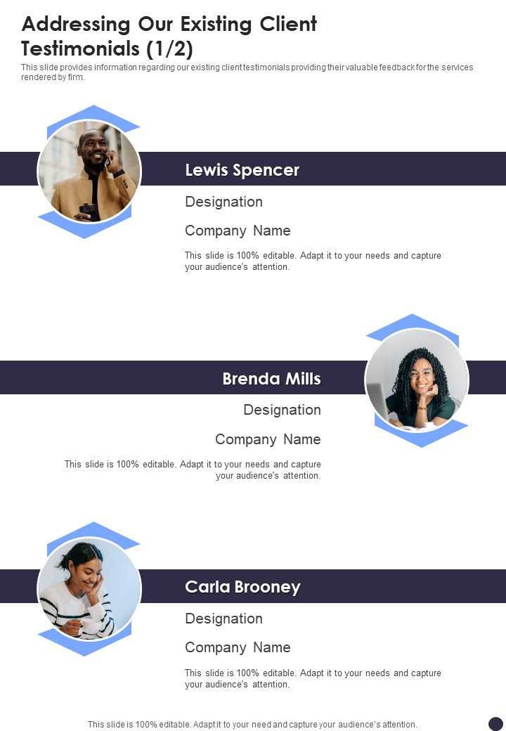 Product Growth Addressing Our Existing Client Testimonials One Pager Sample Example Document