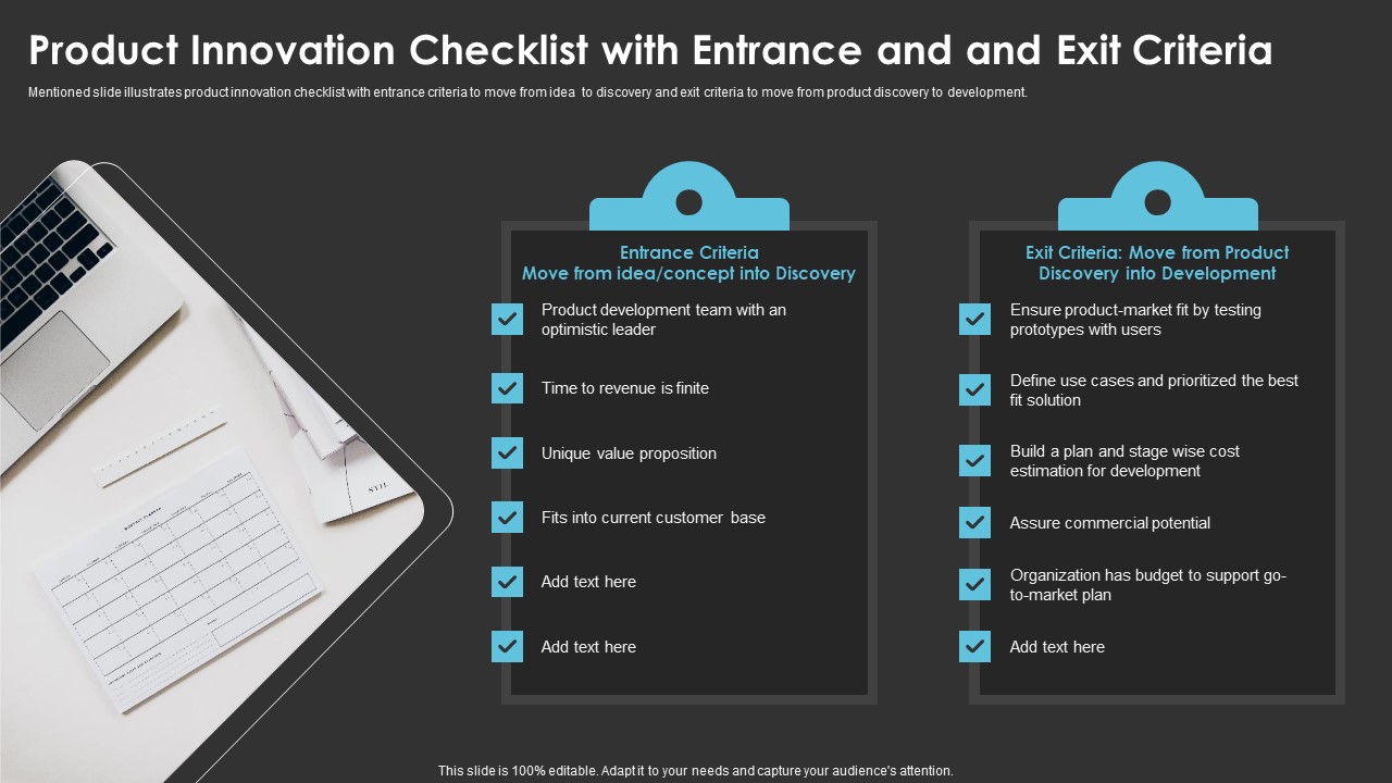Product Innovation Checklist With Entrance And And Exit Criteria Rules PDF