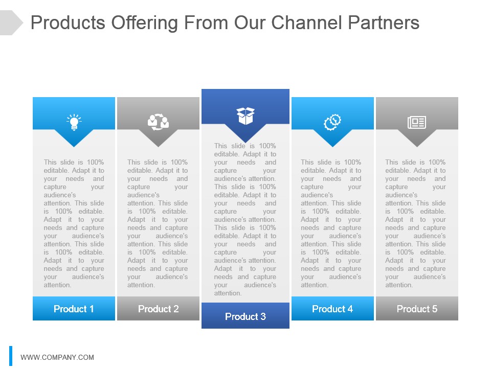 Products Offering From Our Channel Partners Ppt Slide Template