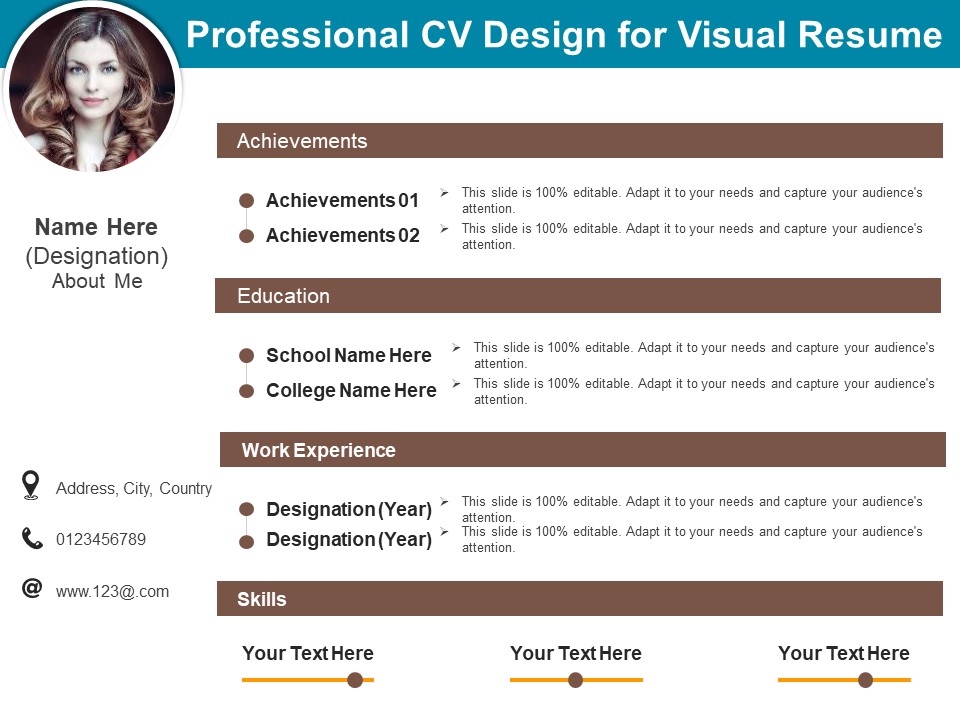 Professional CV Design For Visual Resume Ppt PowerPoint Presentation Ideas Deck PDF