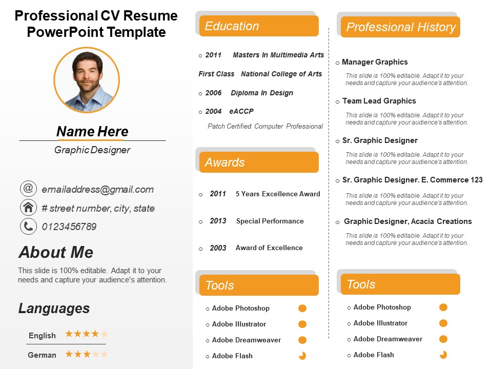 Professional CV Resume PowerPoint Template Ppt PowerPoint Presentation Infographic Template Templates PDF