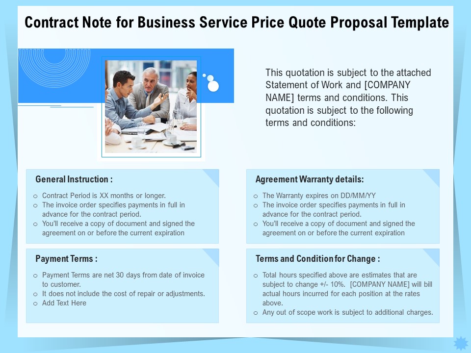 Professional Quotation Estimation Solutions Contract Note For Business Service Price Quote Proposal Elements PDF