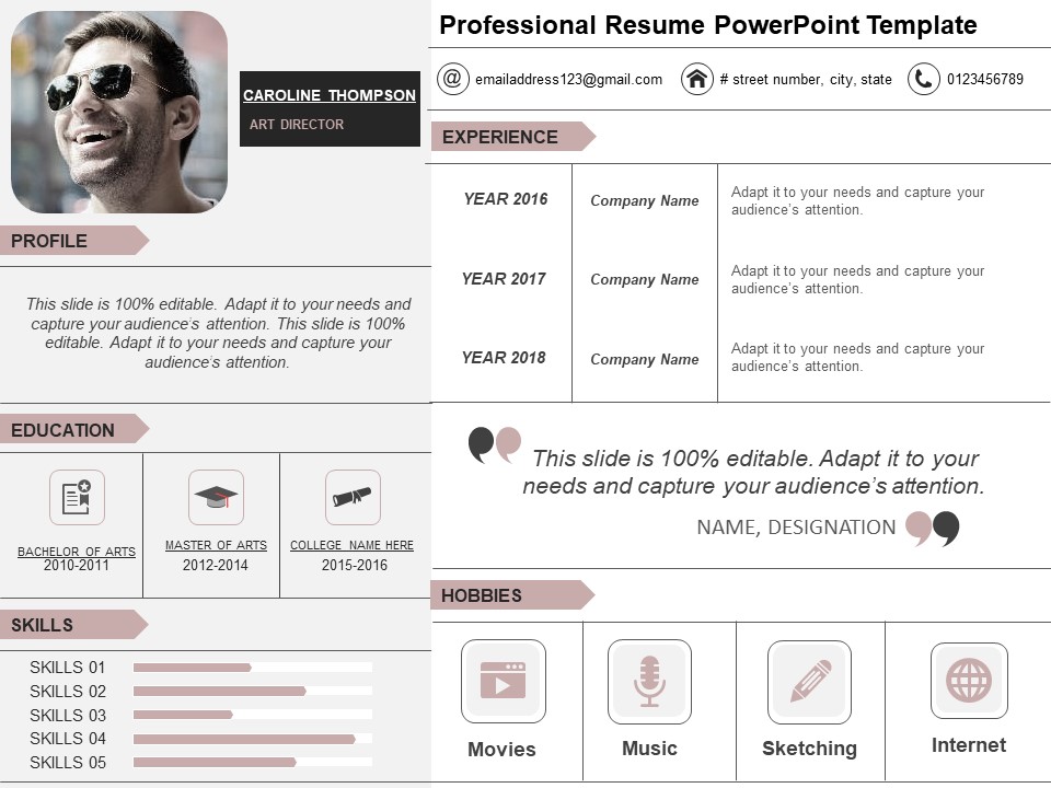 Professional Resume PowerPoint Template Ppt PowerPoint Presentation Infographic Template Gridlines PDF
