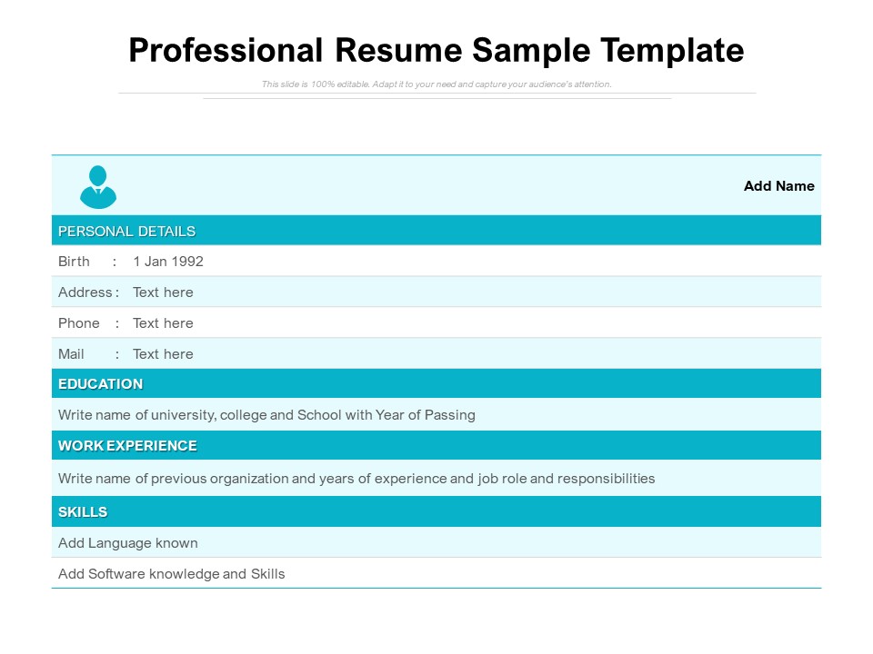 Professional Resume Sample Template Ppt PowerPoint Presentation Infographic Template Infographics PDF