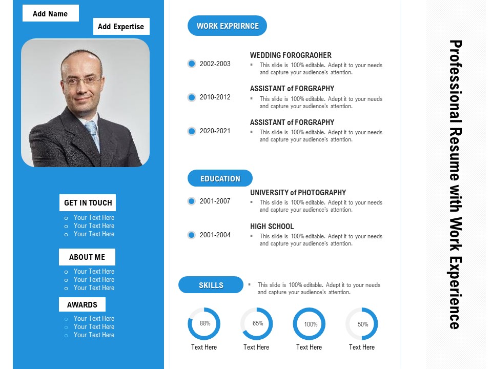 Professional Resume With Work Experience Ppt PowerPoint Presentation Visual Aids Layouts PDF