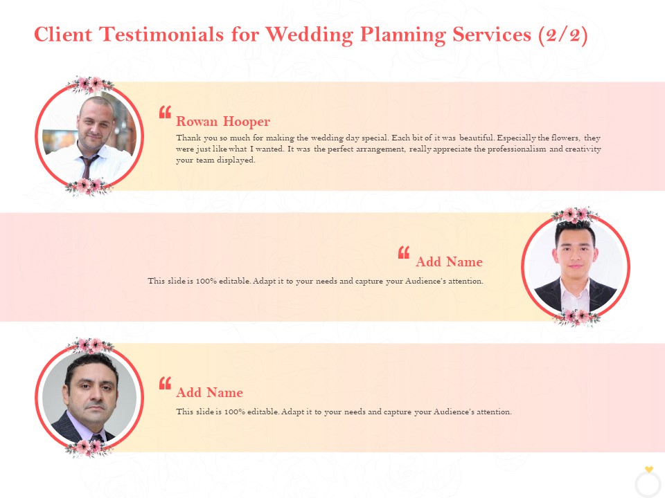 Professional Wedding Planner Client Testimonials For Wedding Planning Services Creativity Ppt Pictures Graphics Tutorials PDF
