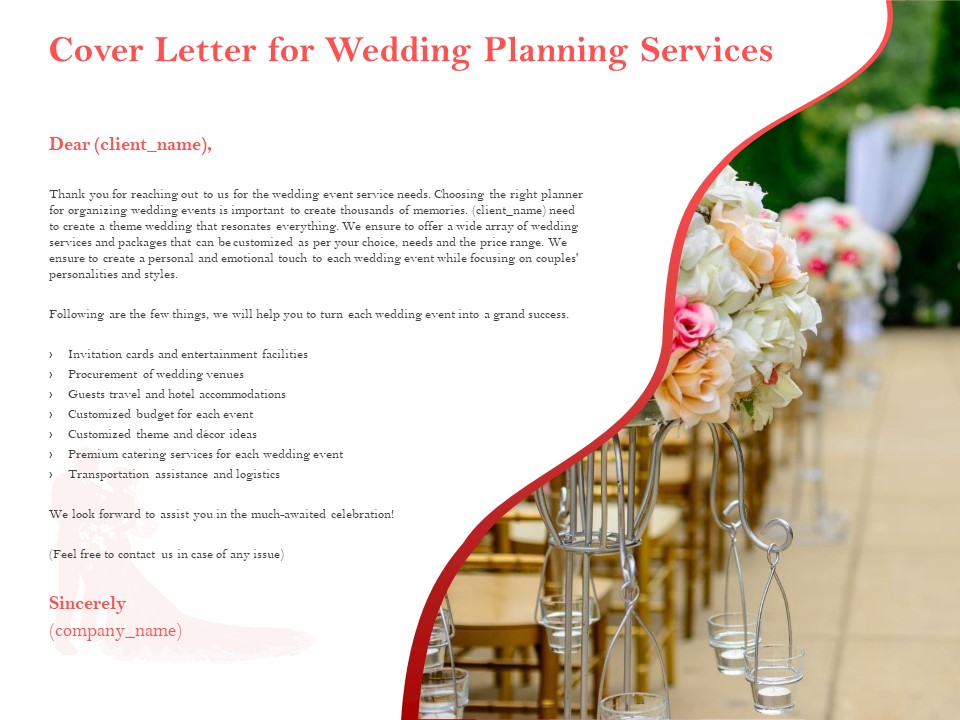Professional Wedding Planner Cover Letter For Wedding Planning Services Ppt PowerPoint Presentation Inspiration Background PDF
