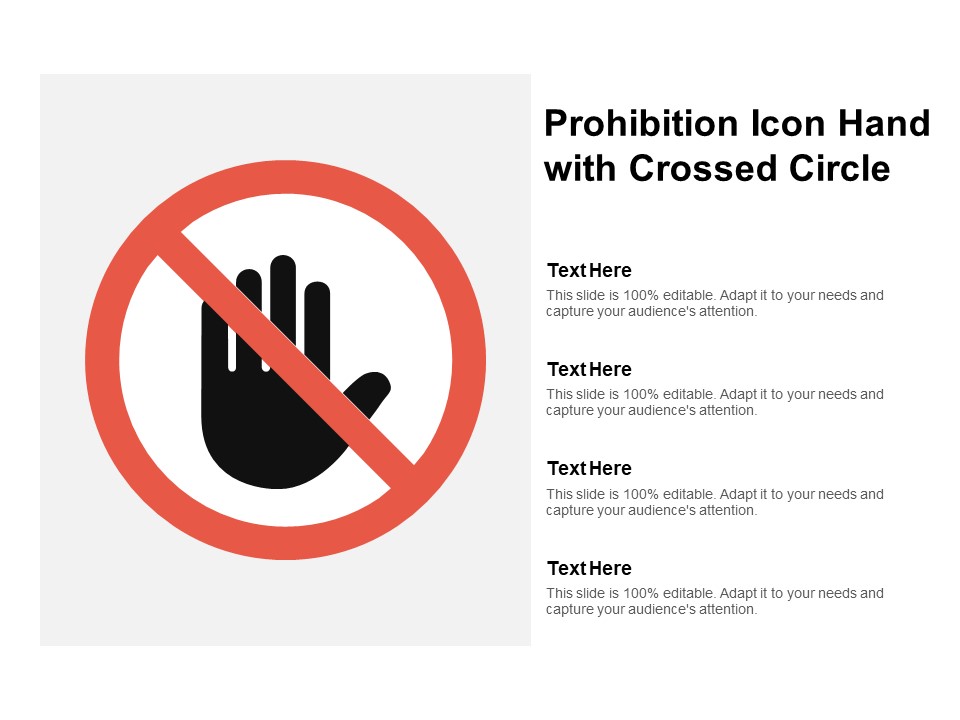 Prohibition Icon Hand With Crossed Circle Ppt PowerPoint Presentation Professional Maker