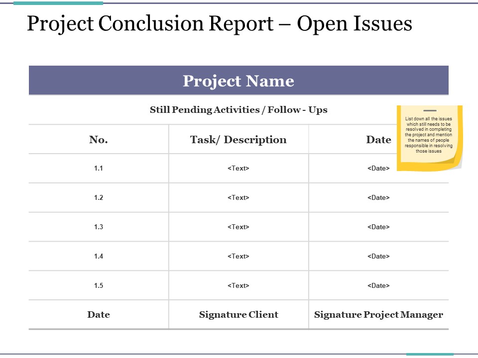 Project Conclusion Report Open Issues Ppt PowerPoint Presentation Ideas Graphics Download