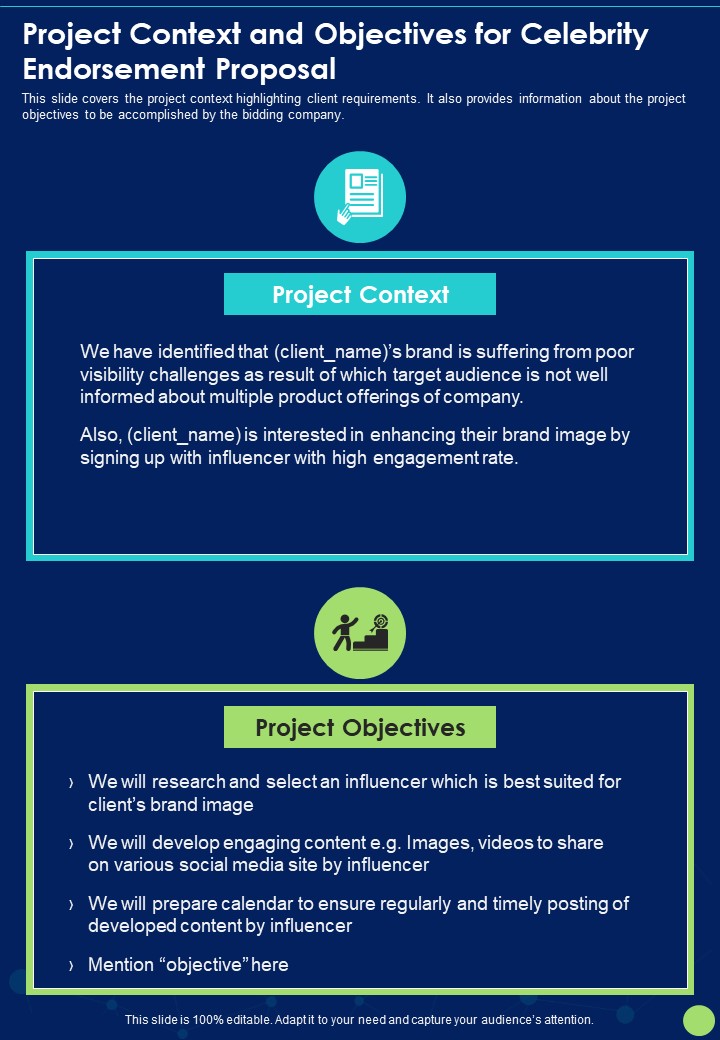 Project Context And Objectives For Celebrity Endorsement Proposal One Pager Sample Example Document