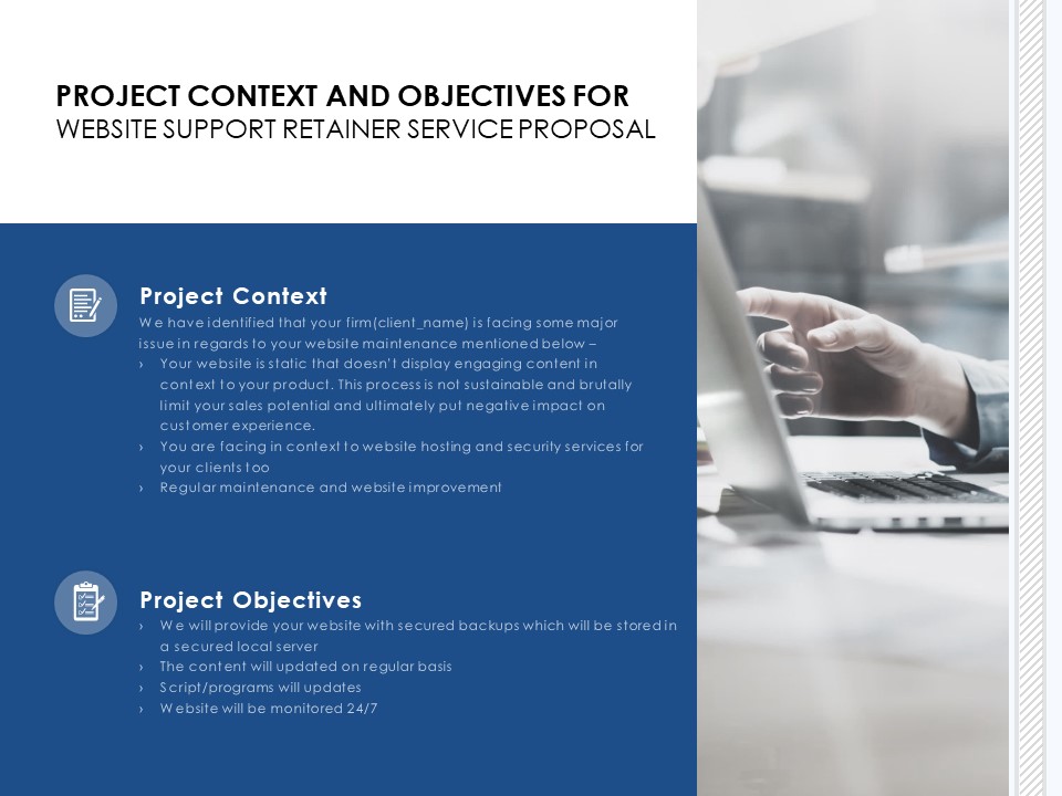Project Context And Objectives For Website Support Retainer Service Proposal Ppt PowerPoint Presentation Infographics Files