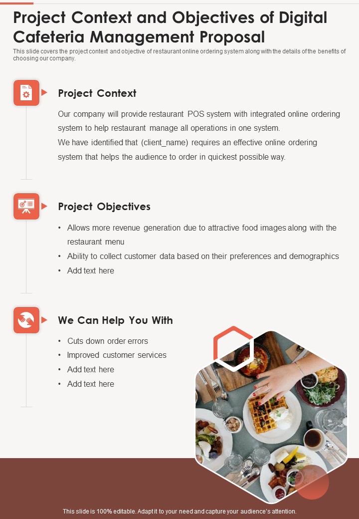 Project Context And Objectives Of Digital Cafeteria Management Proposal One Pager Sample Example Document