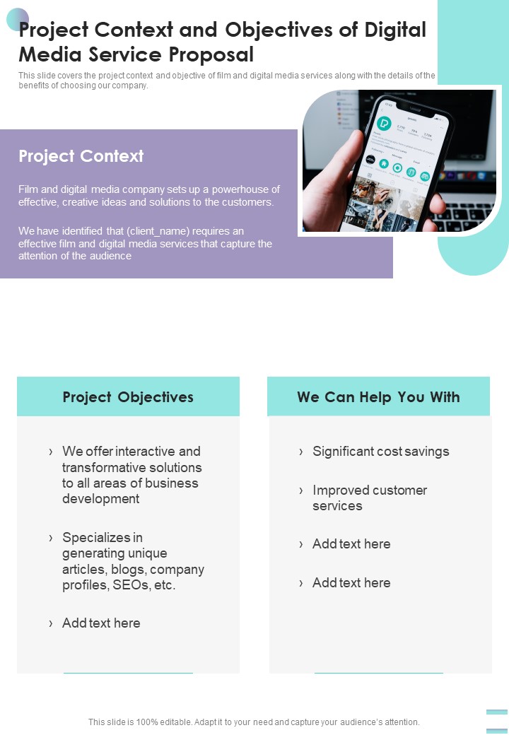 Project Context And Objectives Of Digital Media Service Proposal One Pager Sample Example Document
