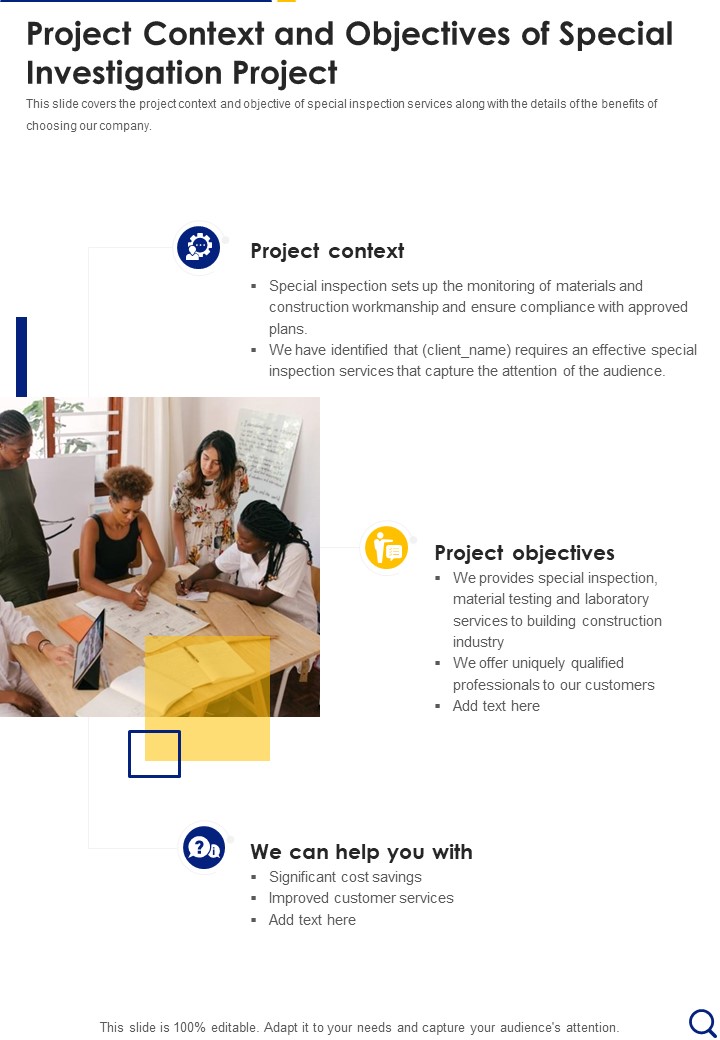 Project Context And Objectives Of Special Investigation Project One Pager Sample Example Document