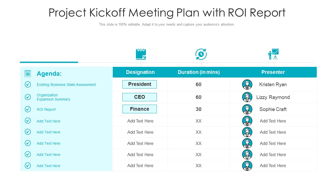 Project Kickoff Meeting Plan With ROI Report Ppt PowerPoint Presentation Gallery Model PDF