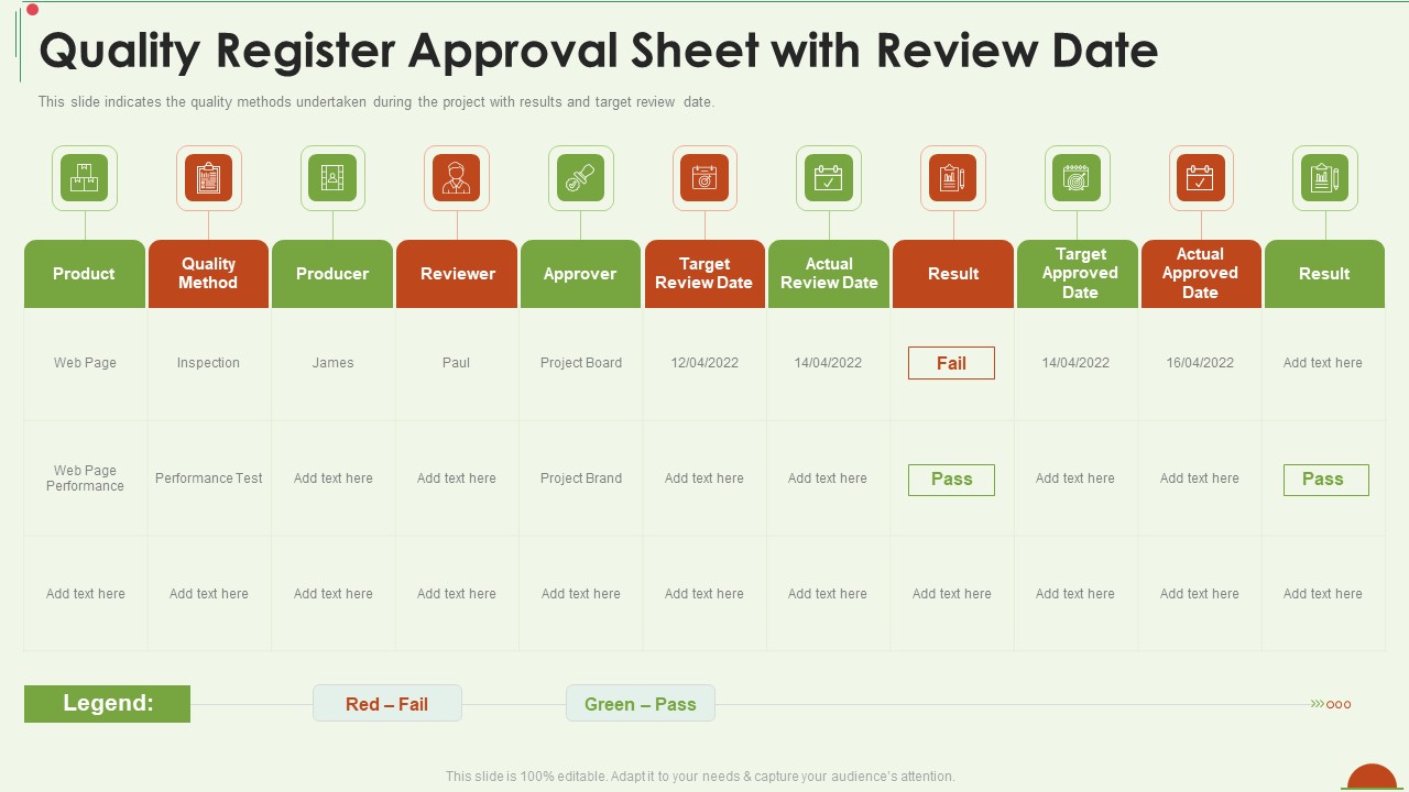Project Management Under Supervision Quality Register Approval Sheet With Review Date Formats PDF