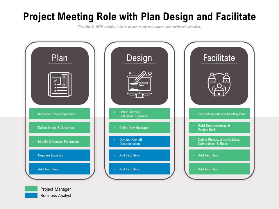 Project Meeting Role With Plan Design And Facilitate Ppt PowerPoint Presentation Gallery Graphics Download PDF