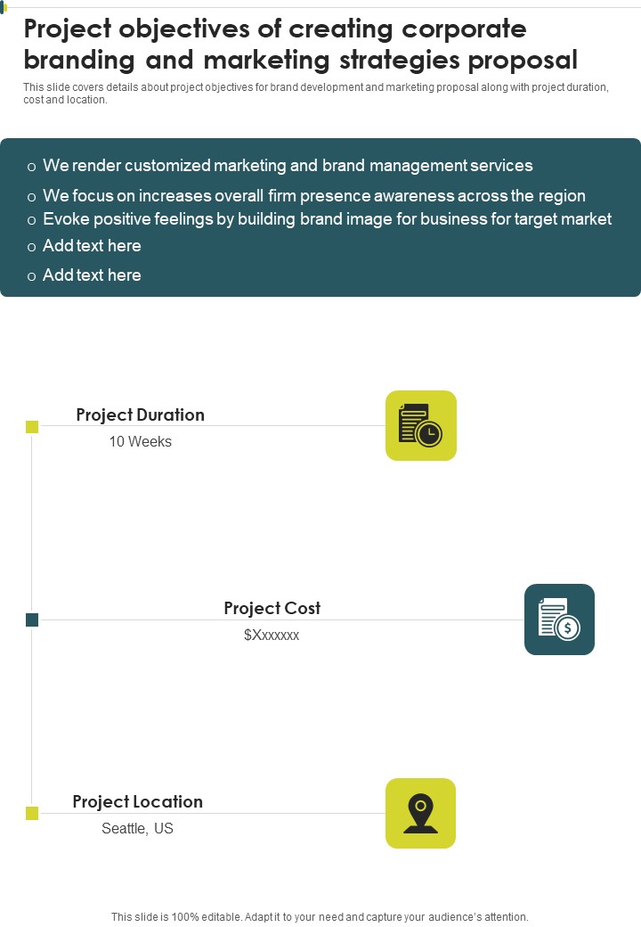 Project Objectives Of Creating Corporate Branding And Marketing Strategies One Pager Sample Example Document