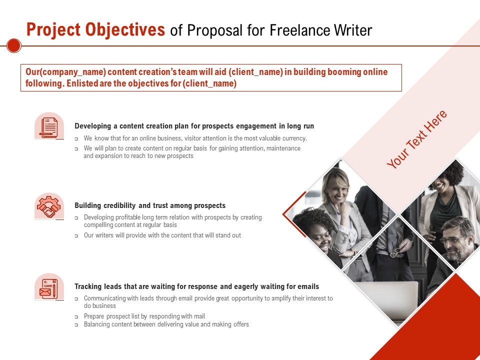 Project Objectives Of Proposal For Freelance Writer Ppt PowerPoint Presentation Visual Aids Background Images PDF