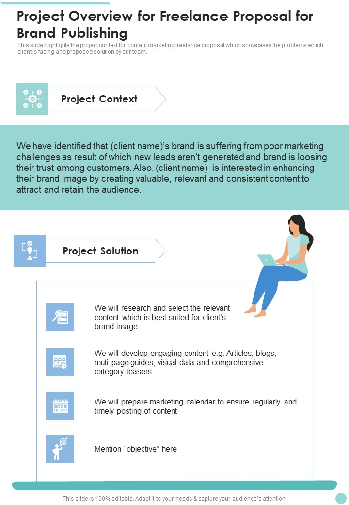 Project Overview For Freelance Proposal For Brand Publishing One Pager Sample Example Document