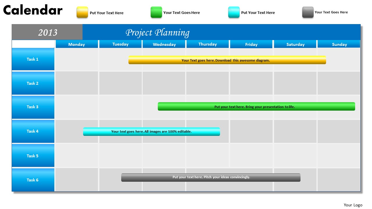 Project Planning Gantt Chart 2013 Calendar PowerPoint Slides Ppt Templates