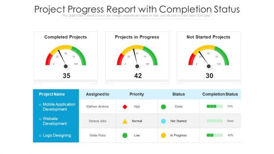 Project Progress Report With Completion Status Ppt Icon Professional PDF