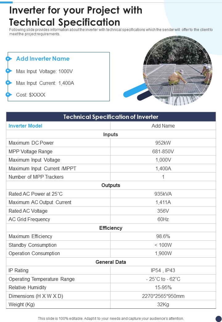 Project Proposal Solar Panel Sales Inverter Your Project Technical One Pager Sample Example Document