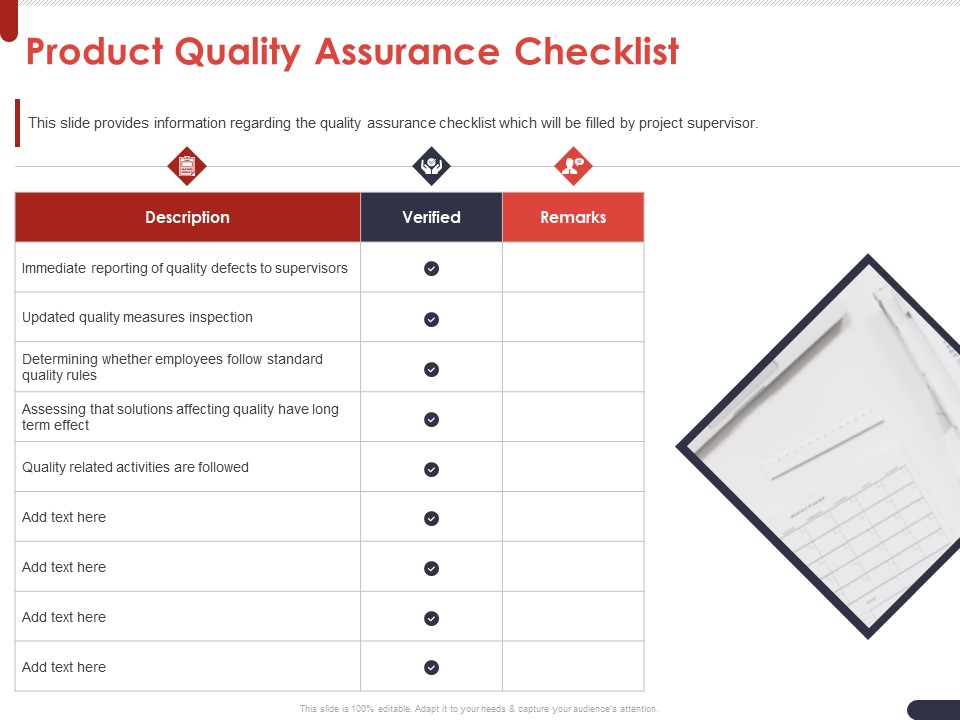 Project Quality Planning And Controlling Product Quality Assurance Checklist Ppt Pictures Example PDF