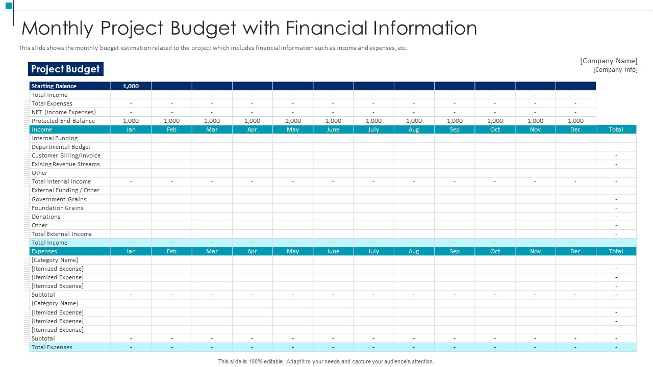 Project Scope Management Deliverables Monthly Project Budget With Financial Information Professional PDF