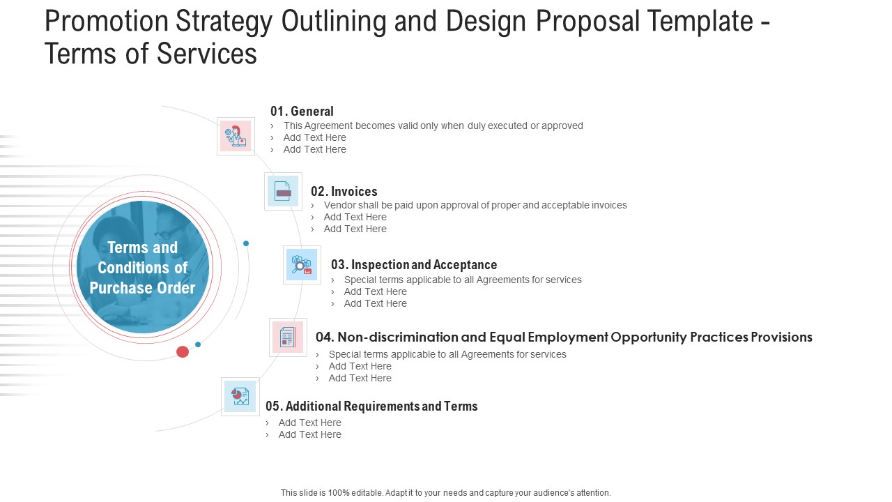 Promotion Strategy Outlining And Design Proposal Template Terms Of Services Ideas PDF