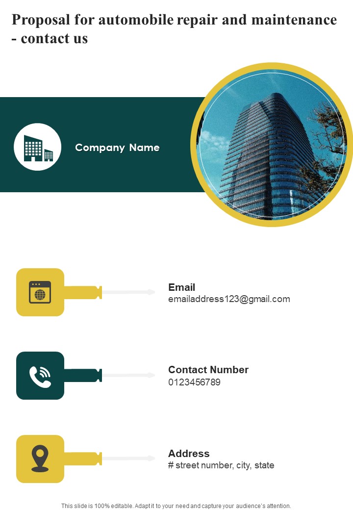Proposal For Automobile Repair And Maintenance Contact Us One Pager Sample Example Document