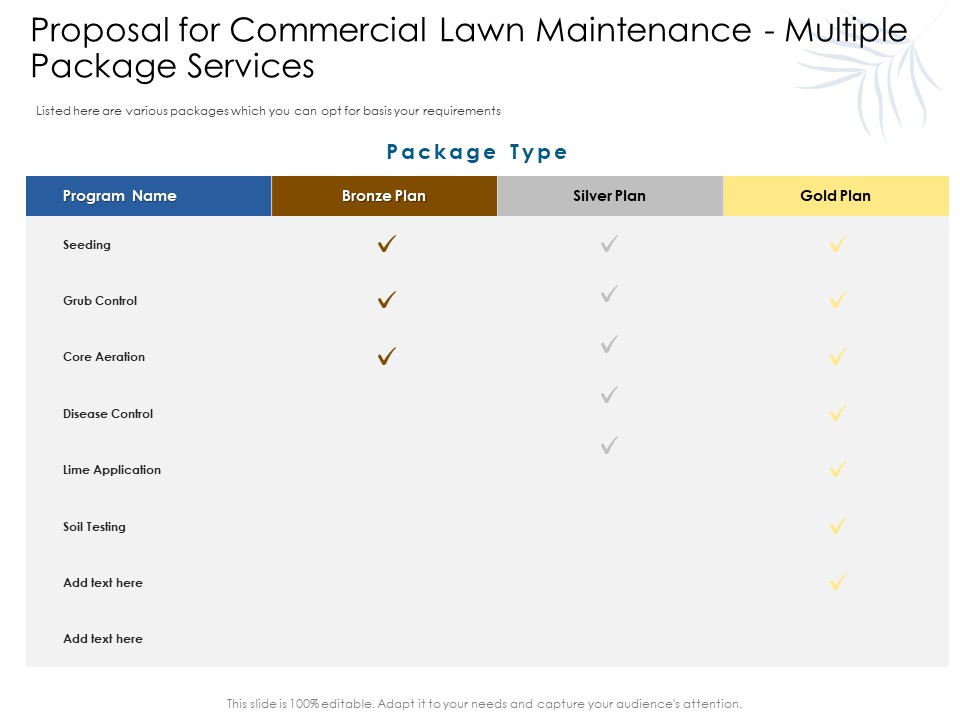 Proposal For Commercial Lawn Maintenance Multiple Package Services Ppt Infographics Outline PDF