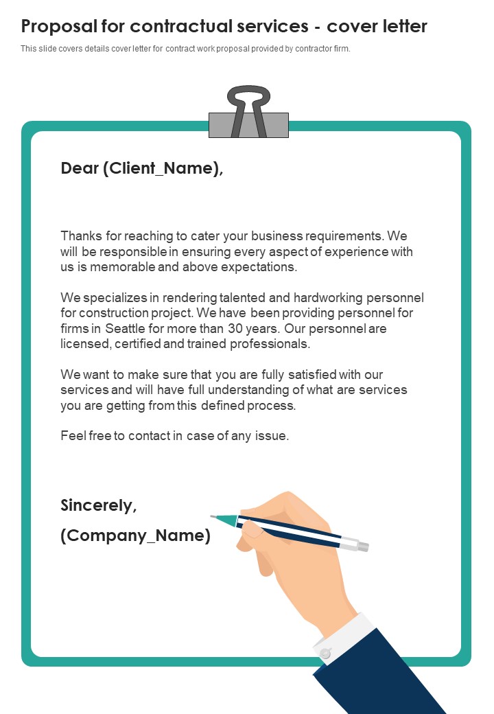 Proposal For Contractual Services Cover Letter One Pager Sample Example Document