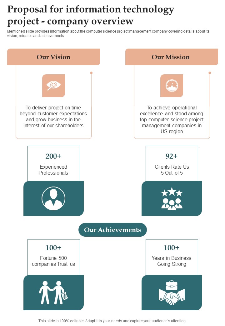 Proposal For Information Technology Project Company Overview One Pager Sample Example Document