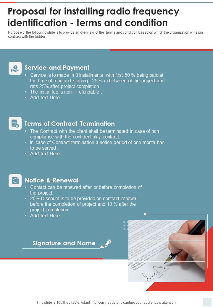 Proposal For Installing Radio Frequency Identification Terms And Condition One Pager Sample Example Document