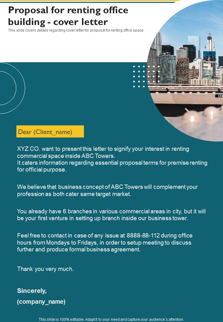 Proposal For Renting Office Building Cover Letter One Pager Sample Example Document