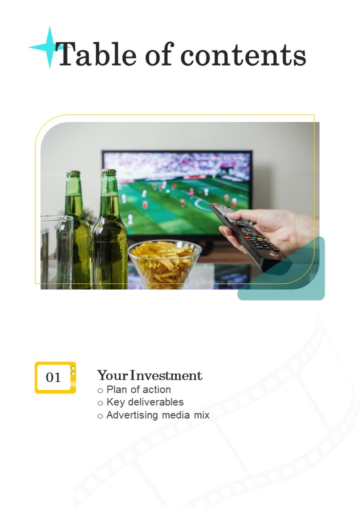 Proposal For Television Advertisement Services Table Of Contents One Pager Sample Example Document
