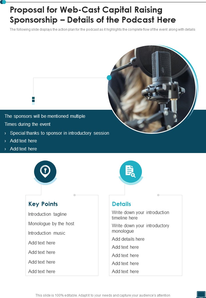 Proposal For Web Cast Capital Raising Sponsorship Details Of The Podcast One Pager Sample Example Document