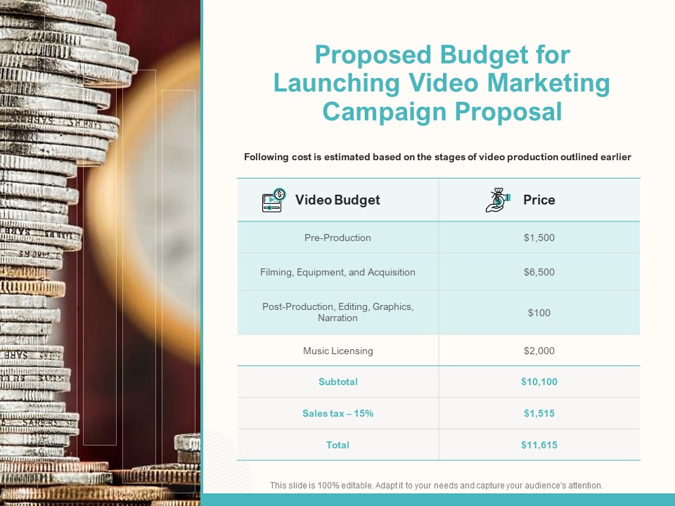 Proposed Budget For Launching Video Marketing Campaign Proposal Ppt Slides Designs PDF