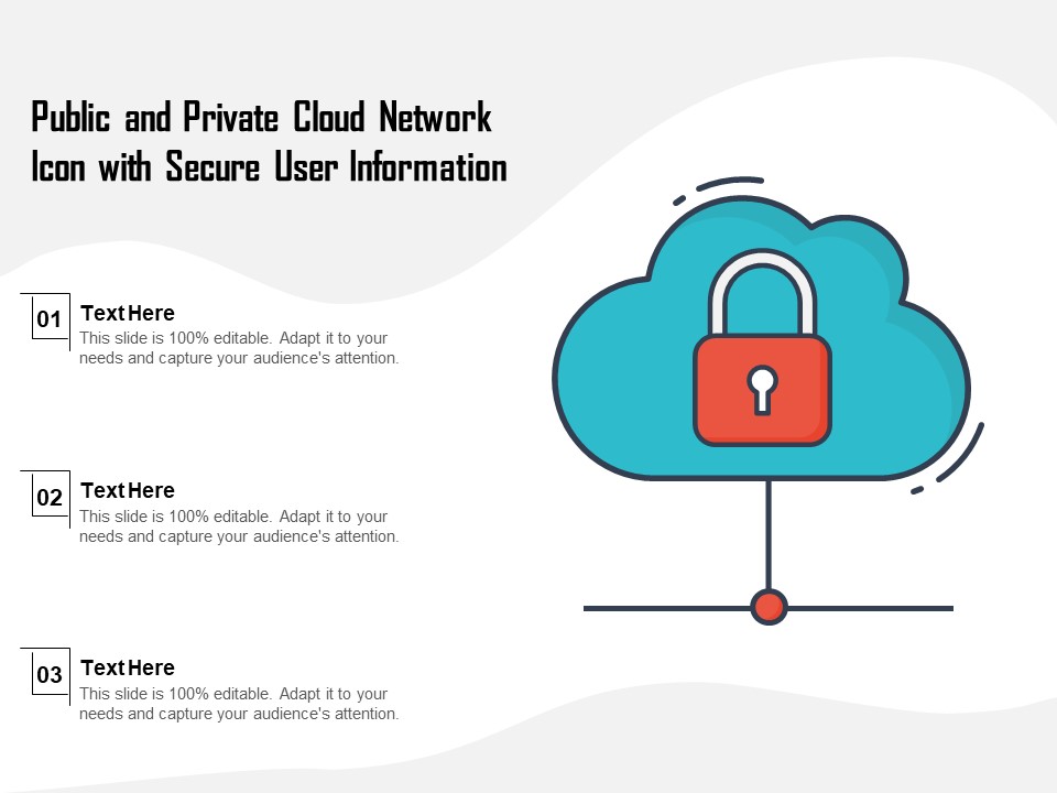 Public And Private Cloud Network Icon With Secure User Information Ppt PowerPoint Presentation Infographic Template Skills PDF
