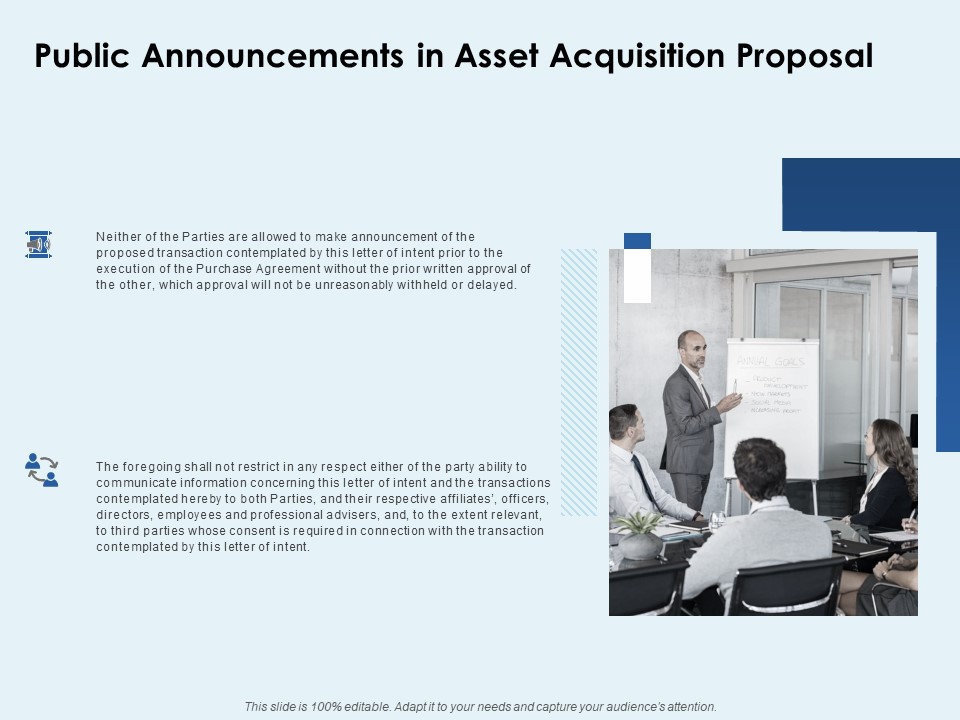 Public Announcements In Asset Acquisition Proposal Ppt PowerPoint Presentation Pictures Master Slide