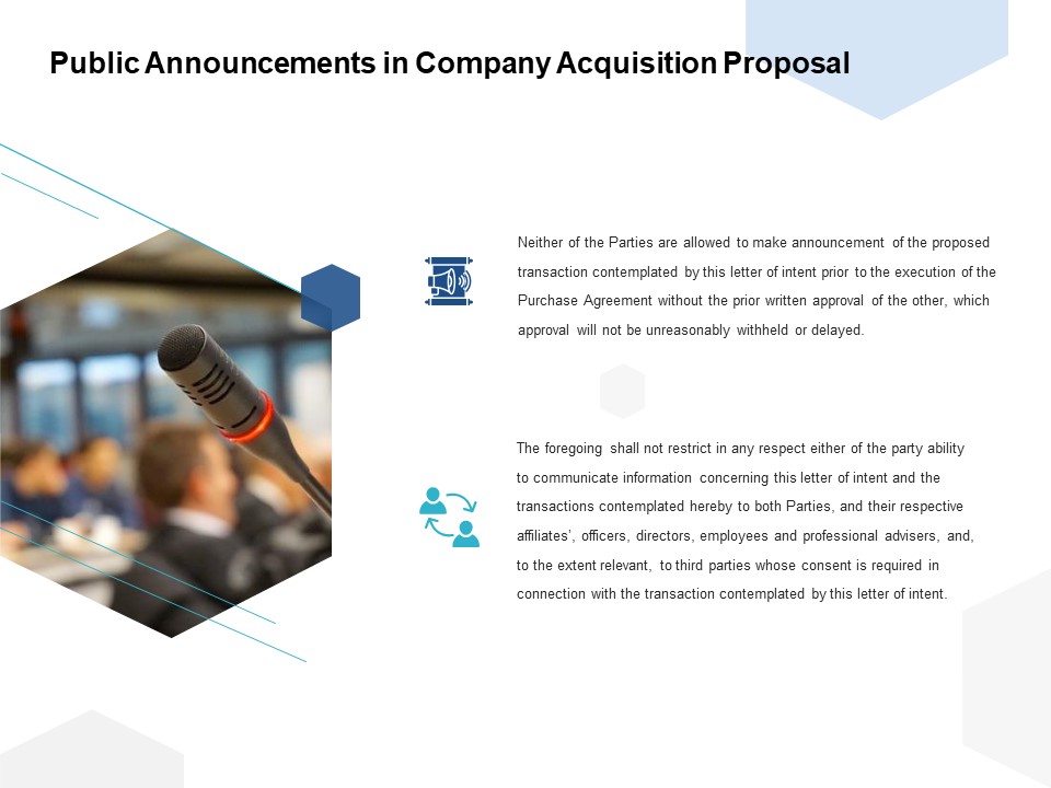 Public Announcements In Company Acquisition Proposal Ppt PowerPoint Presentation Professional Slides