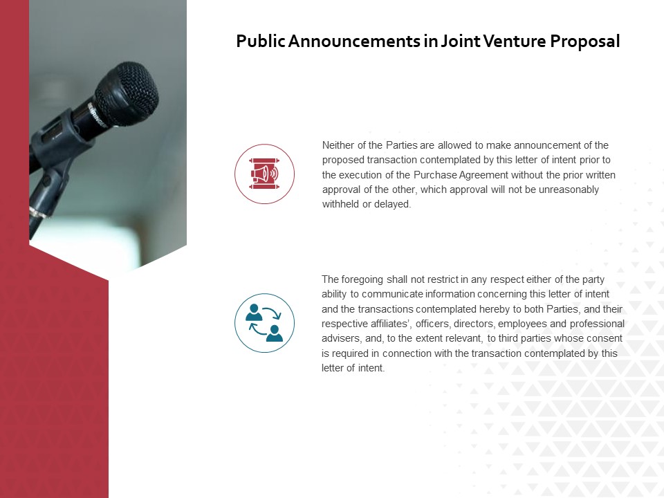 Public Announcements In Joint Venture Proposal Ppt PowerPoint Presentation Summary Brochure