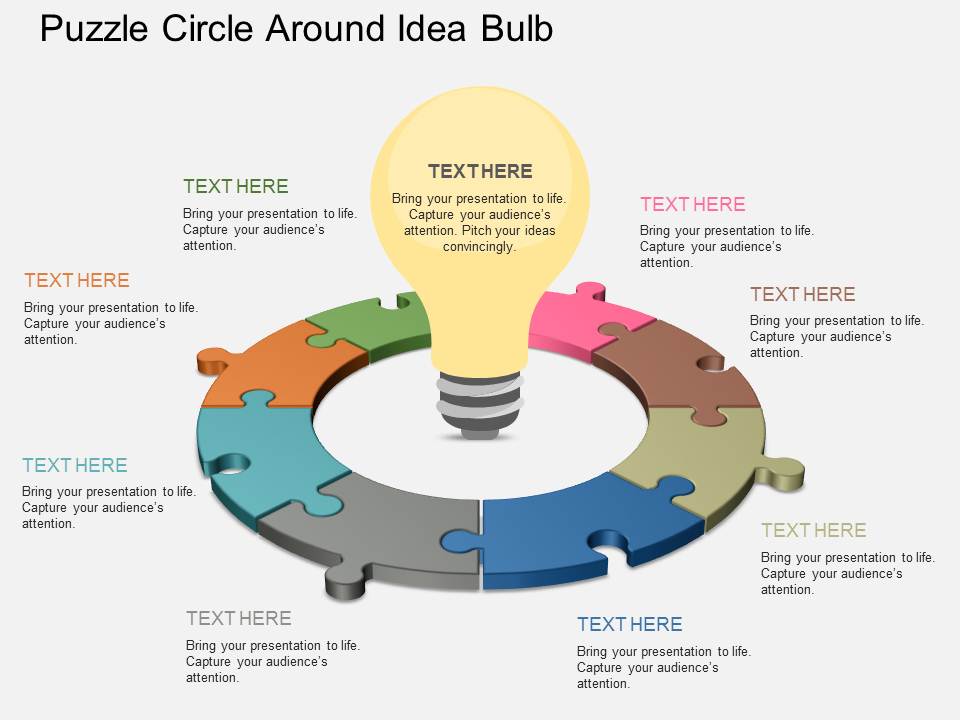 Puzzle Circle Around Idea Bulb Powerpoint Template