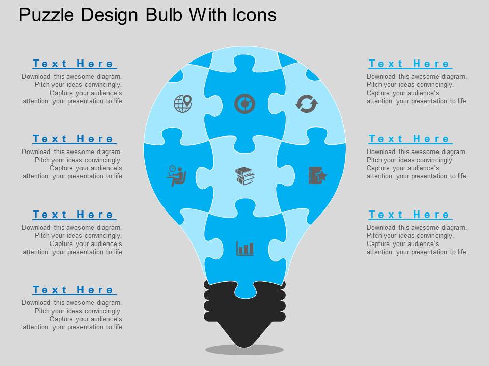 Puzzle Design Bulb With Icons Powerpoint Template