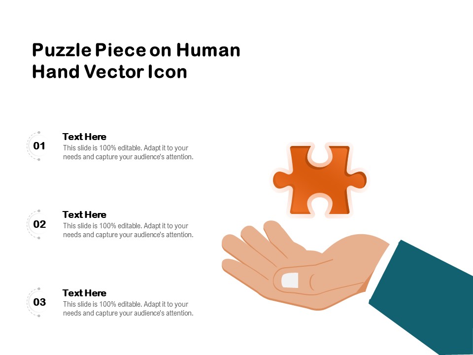 Puzzle Piece On Human Hand Vector Icon Ppt PowerPoint Presentation Portfolio Layouts PDF