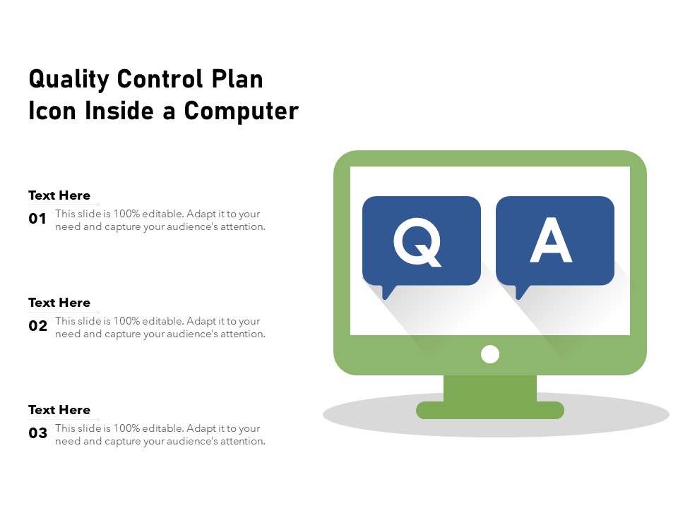 Quality Control Plan Icon Inside A Computer Ppt PowerPoint Presentation File Background PDF