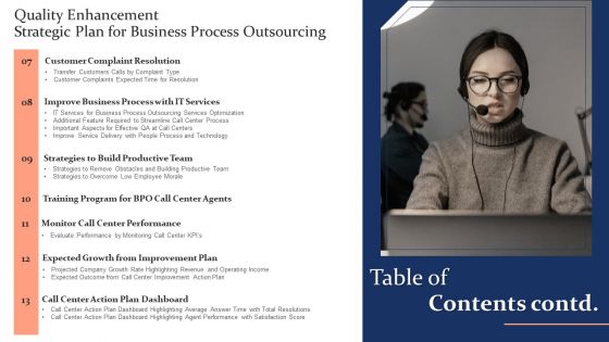 Quality Enhancement Strategic Plan For Business Process Outsourcing Table Of Contents Information PDF
